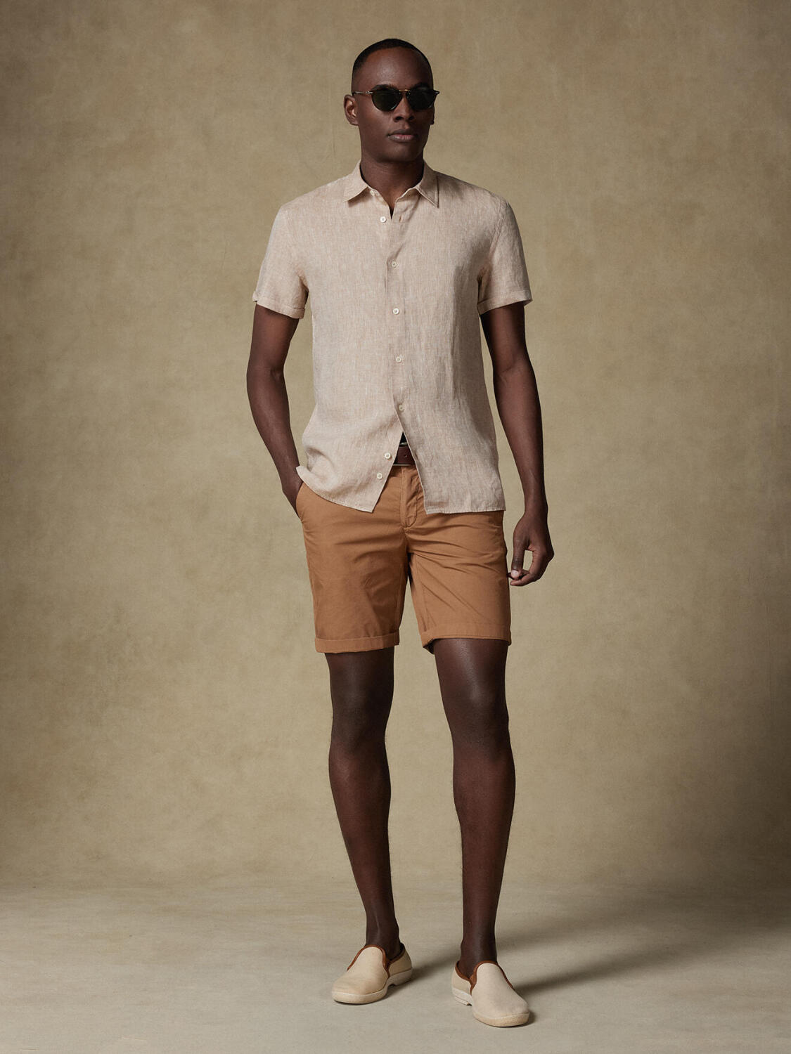 Camicia a maniche corte Olaf in lino color havana