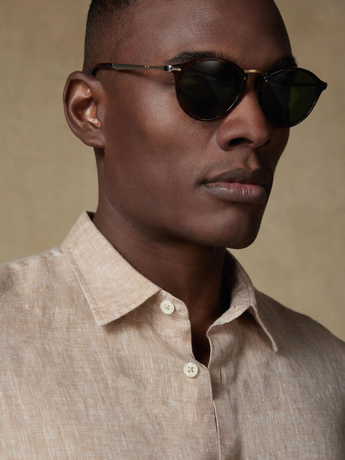 Camicia a maniche corte Olaf in lino color havana