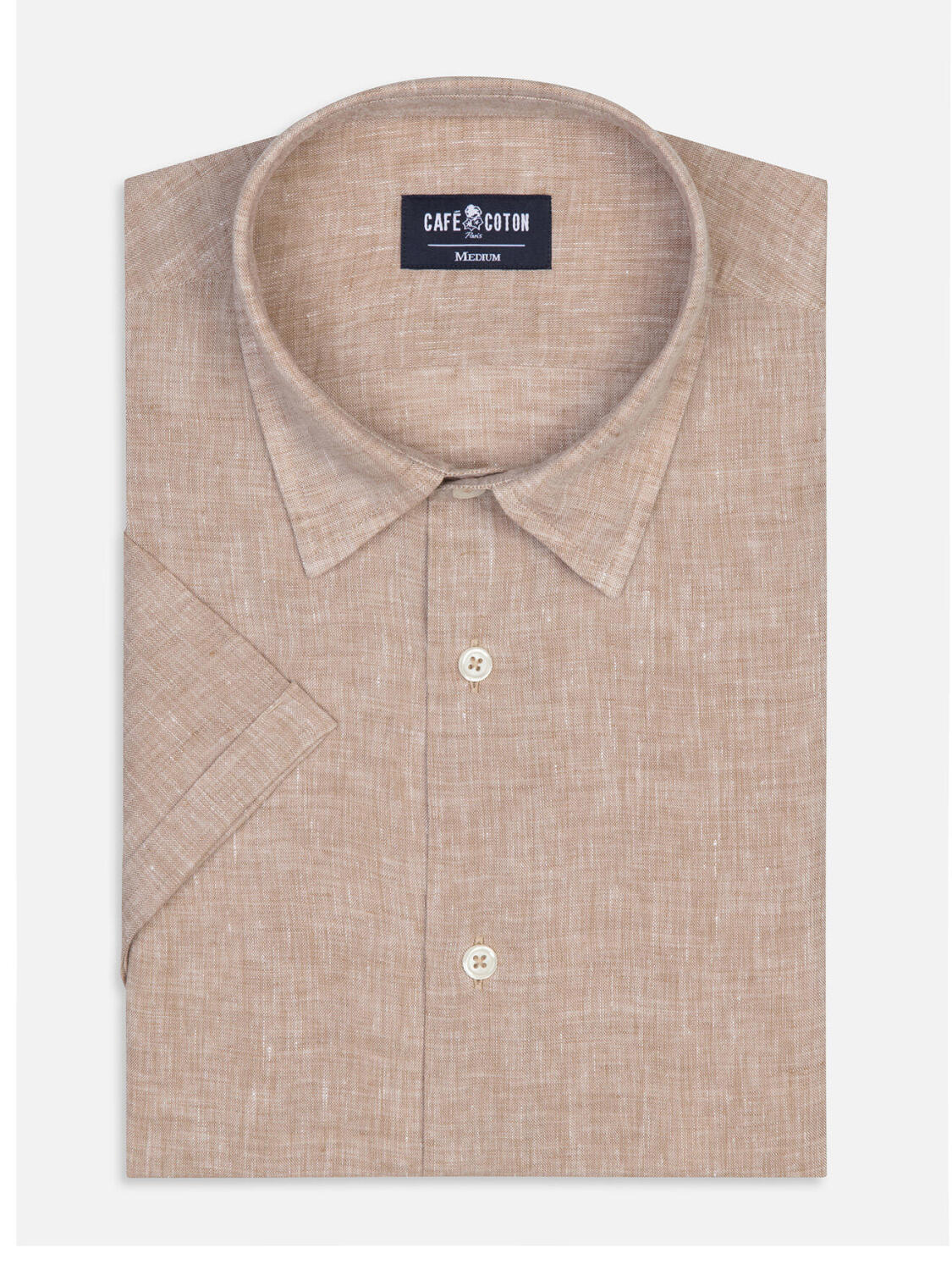 Camicia a maniche corte Olaf in lino color havana