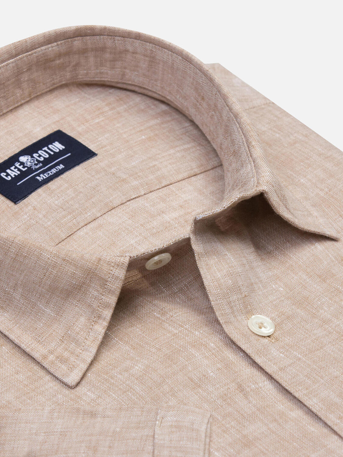 Camicia a maniche corte Olaf in lino color havana