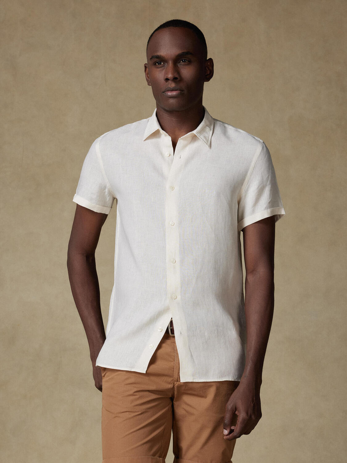 Camicia a maniche corte Olaf in lino color avorio