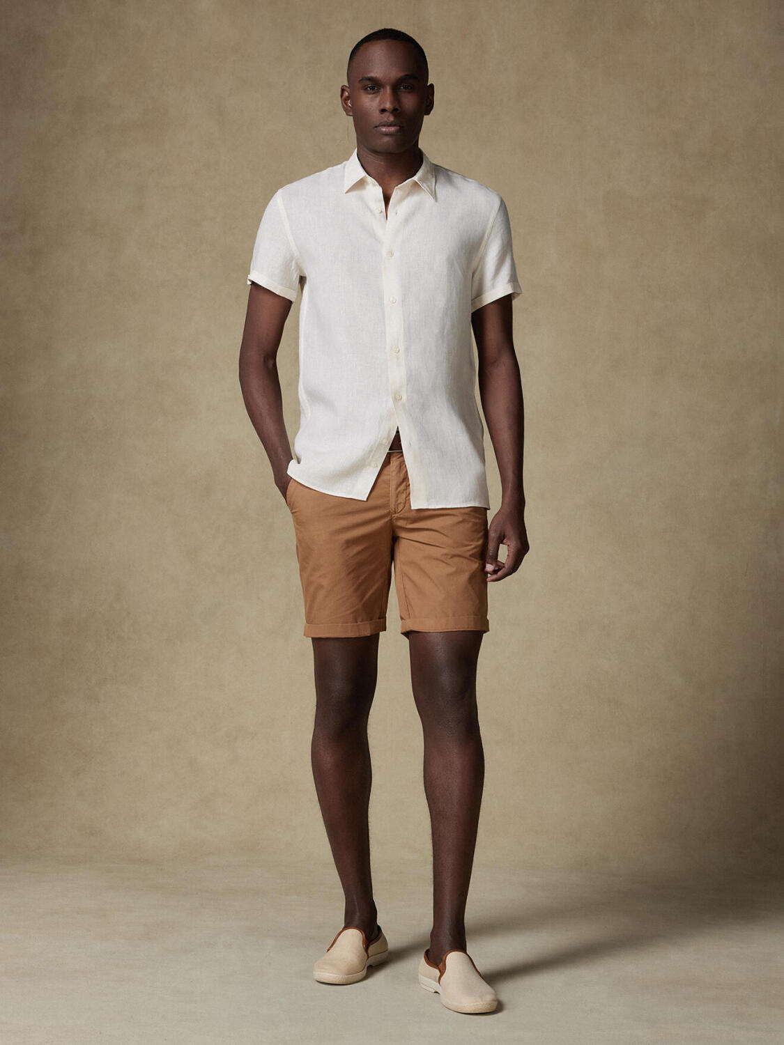 Camicia a maniche corte Olaf in lino color avorio
