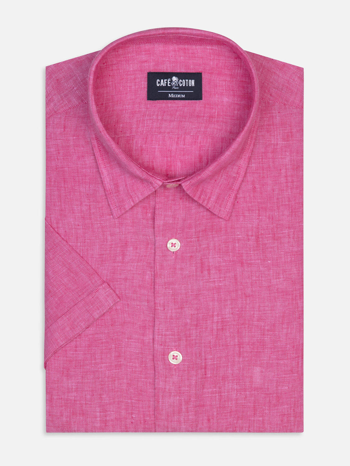 Chemise manches courtes Olaf en lin fuchsia