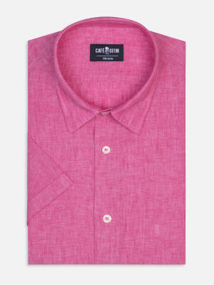 Cromoncent Camicia Uomo Maniche Corte A Quadri Bufalo - Leggera E Traspirante In Rosa Hawaiano (Taglia L)