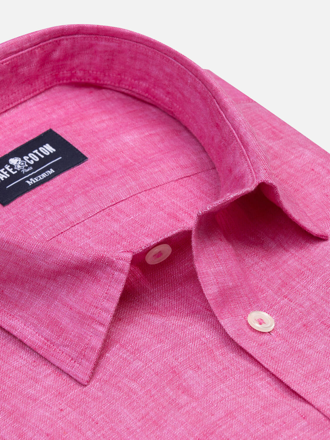 Chemise manches courtes Olaf en lin fuchsia