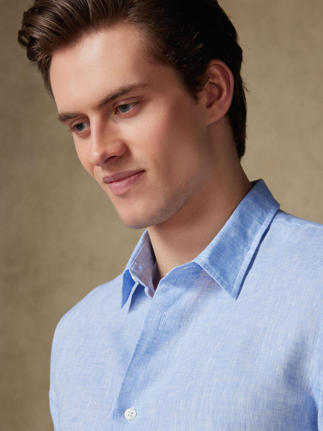 Camicia a maniche corte Olaf in lino azzurro