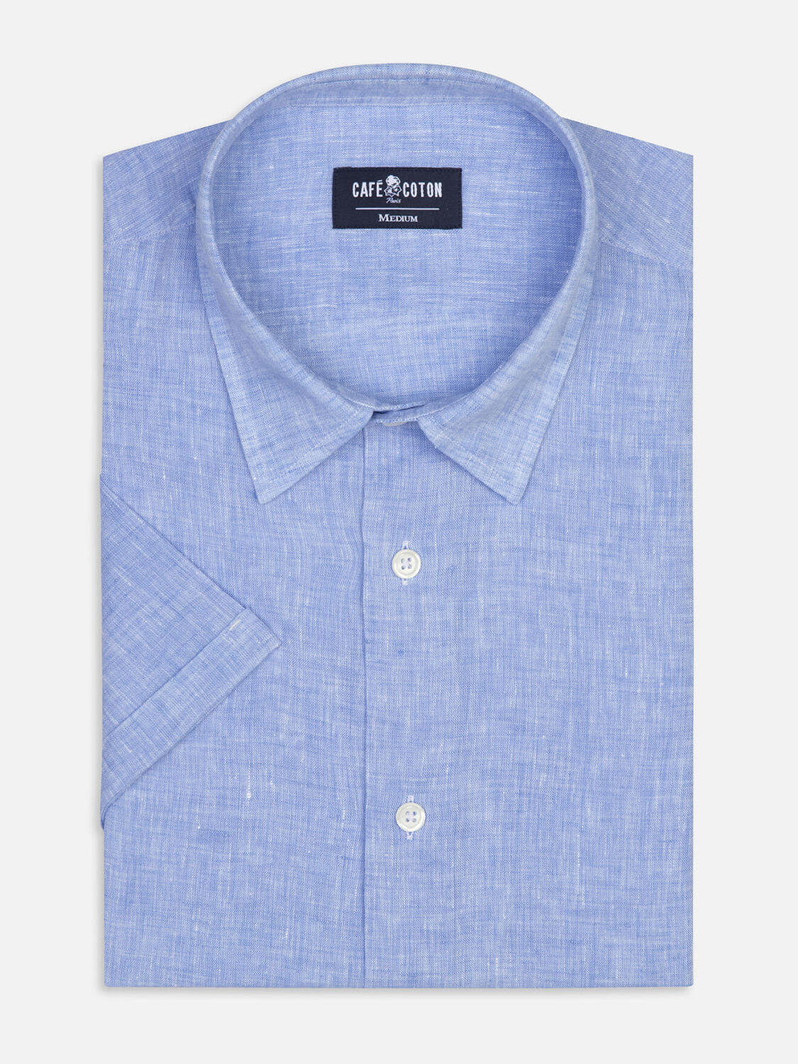 Camicia a maniche corte Olaf in lino azzurro
