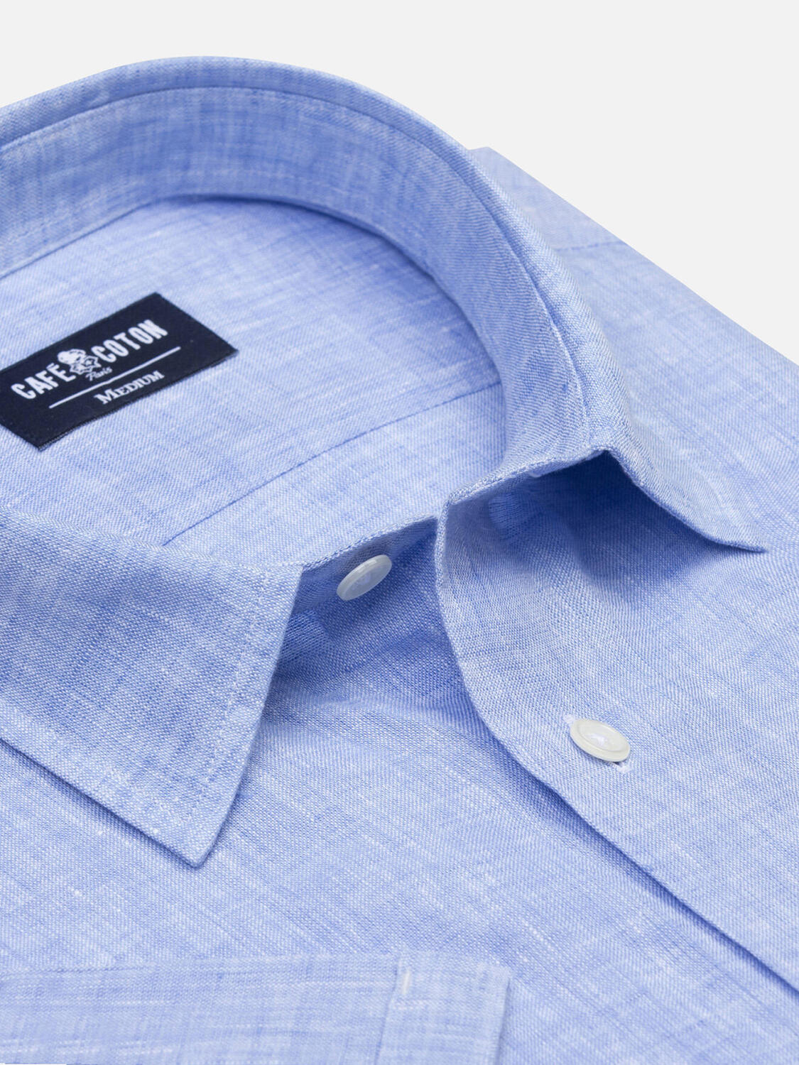 Camicia a maniche corte Olaf in lino azzurro
