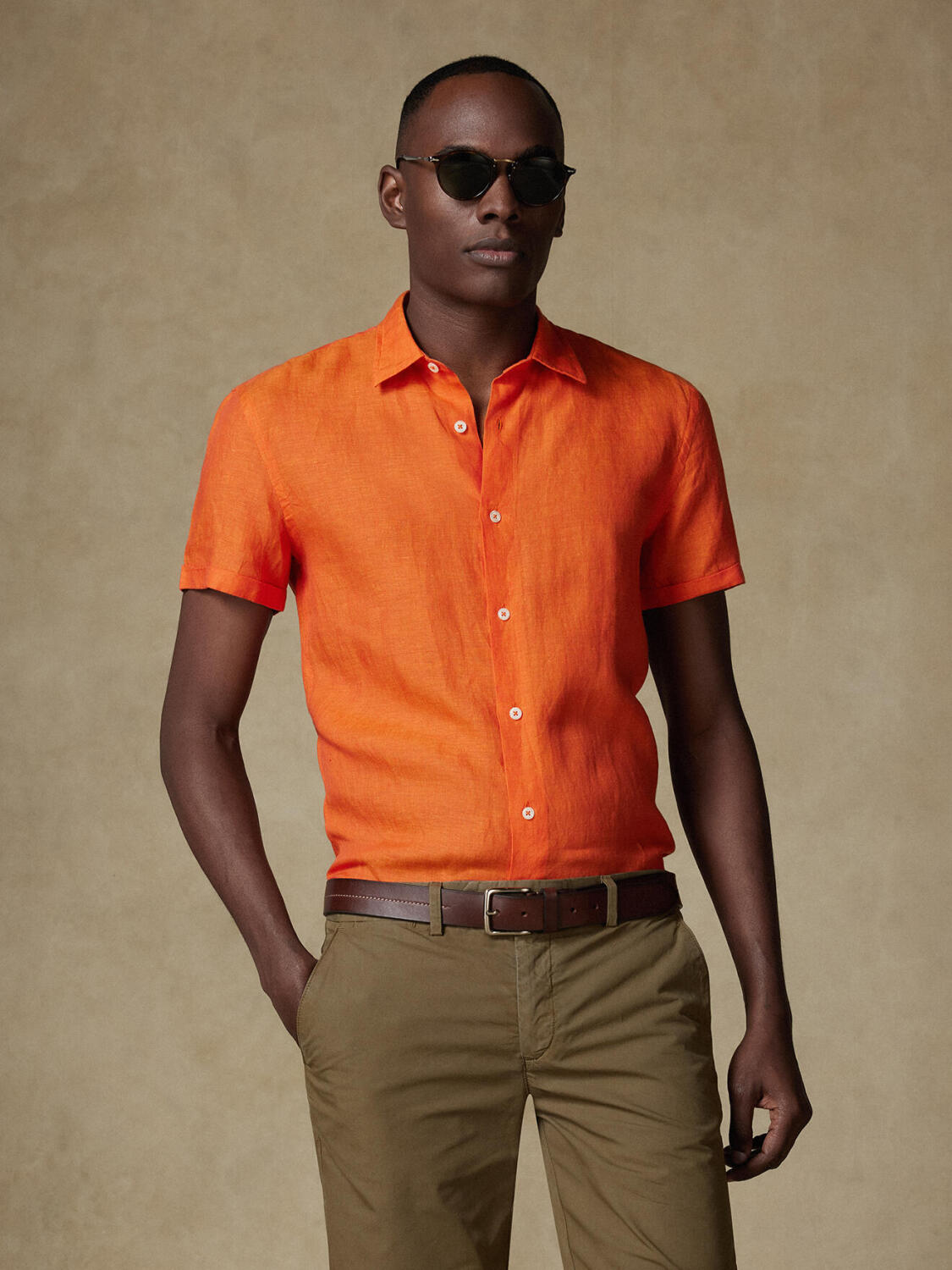 Olaf orange linen short sleeves shirt