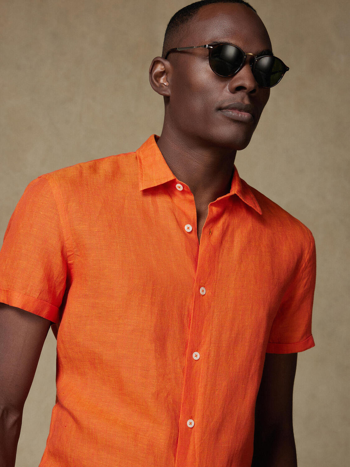 Olaf orange linen short sleeves shirt