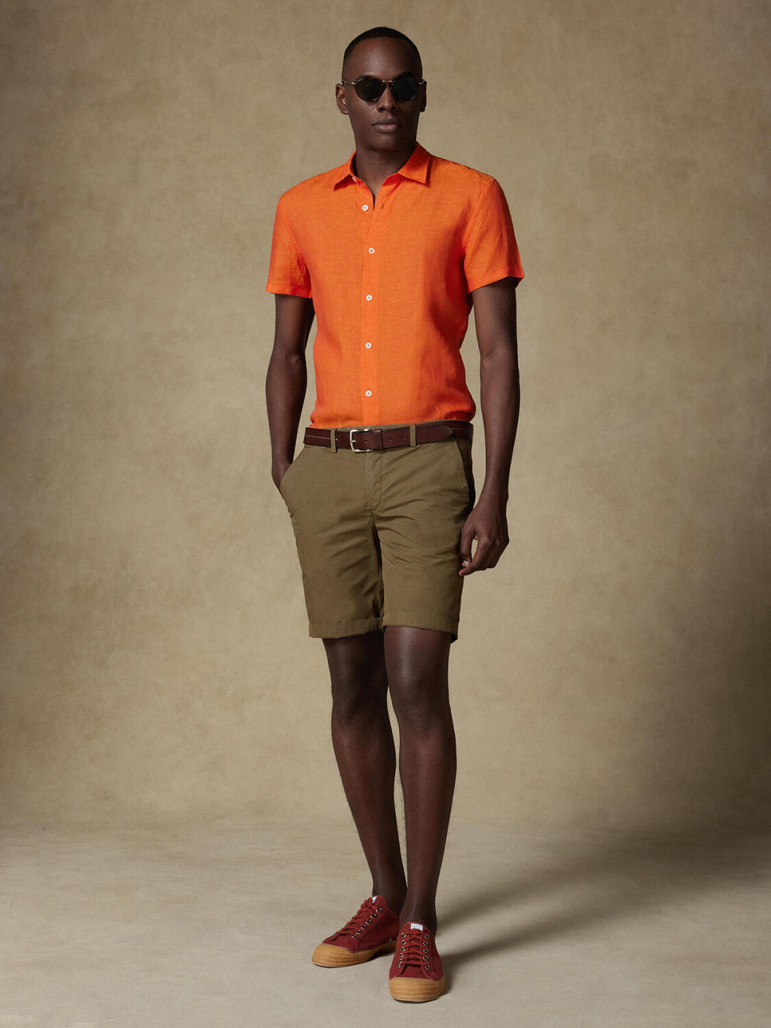 Olaf orange linen short sleeves shirt