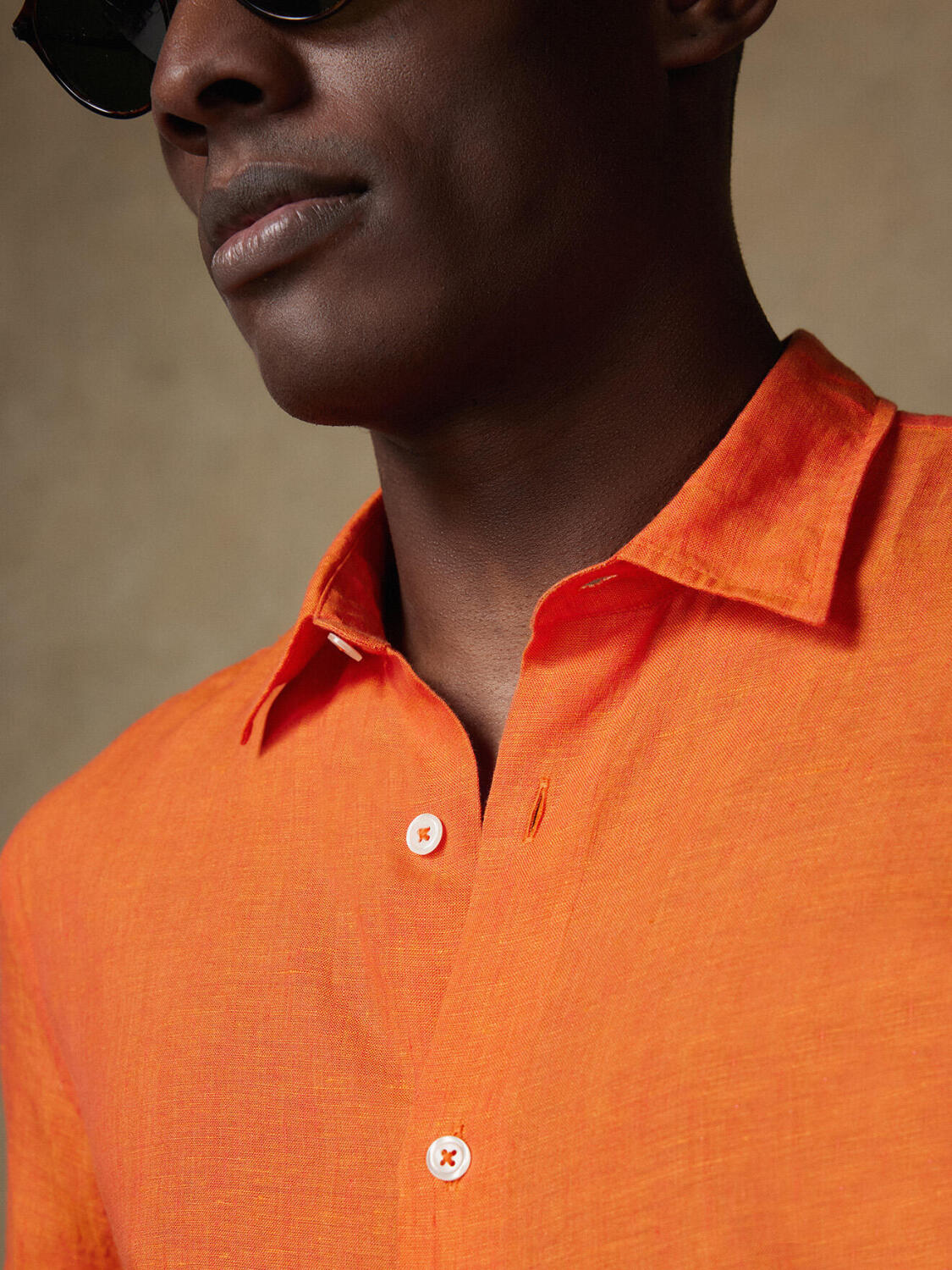Olaf orange linen short sleeves shirt