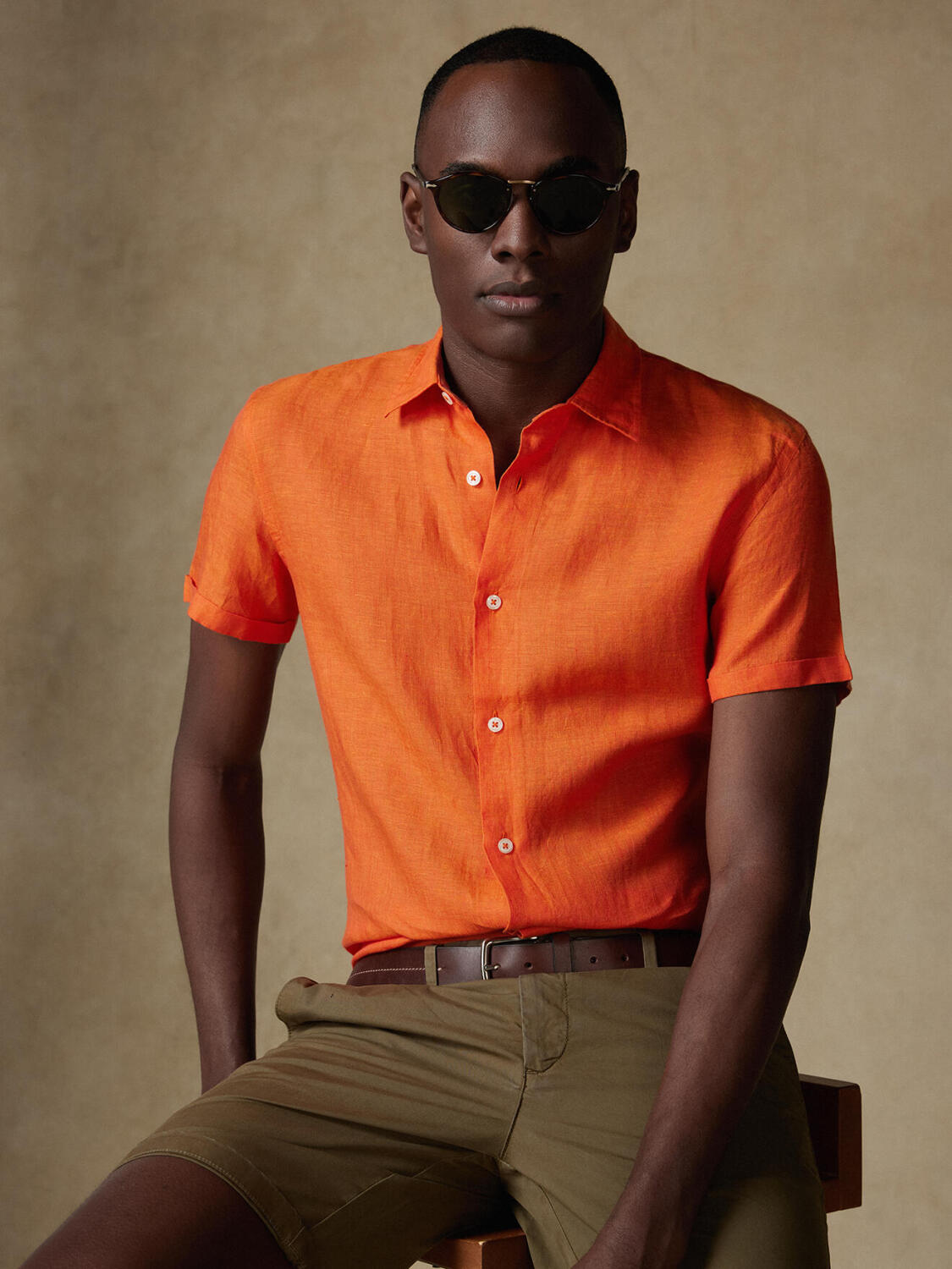 Olaf orange linen short sleeves shirt