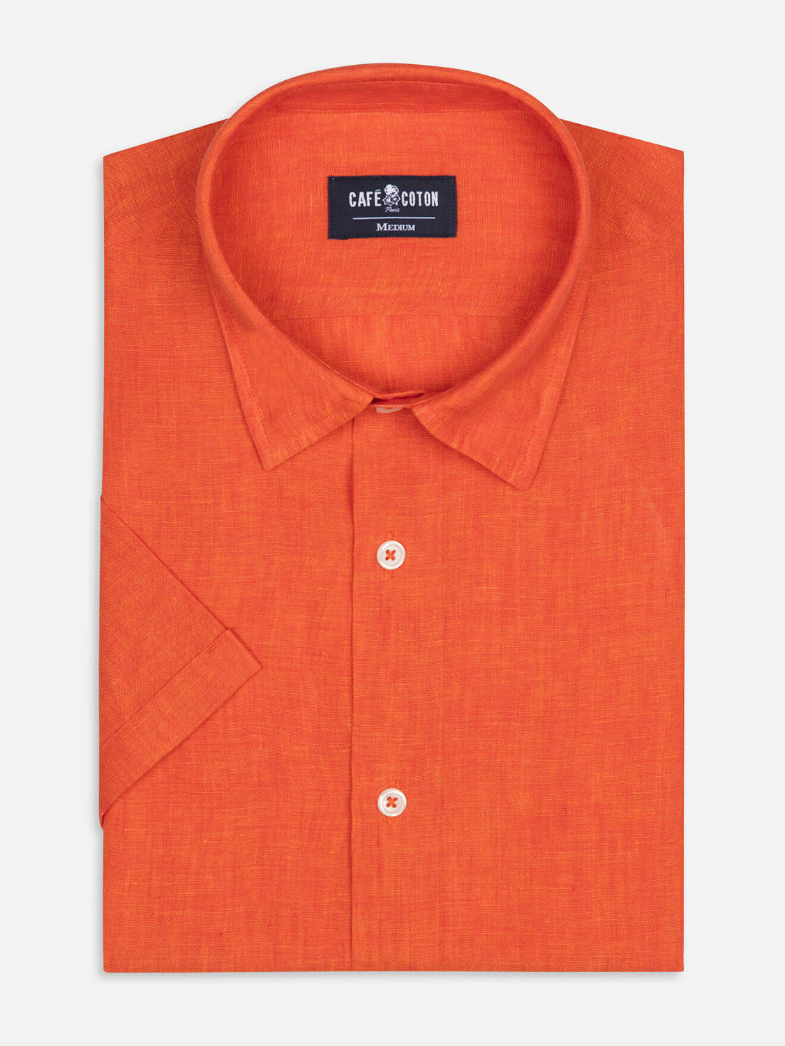 Olaf orange linen short sleeves shirt