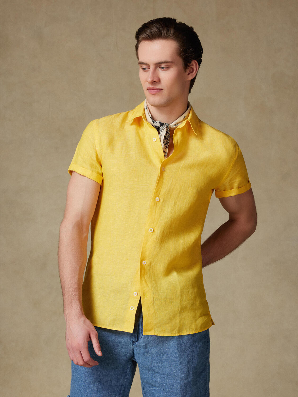 Olaf yellow linen short sleeves shirt