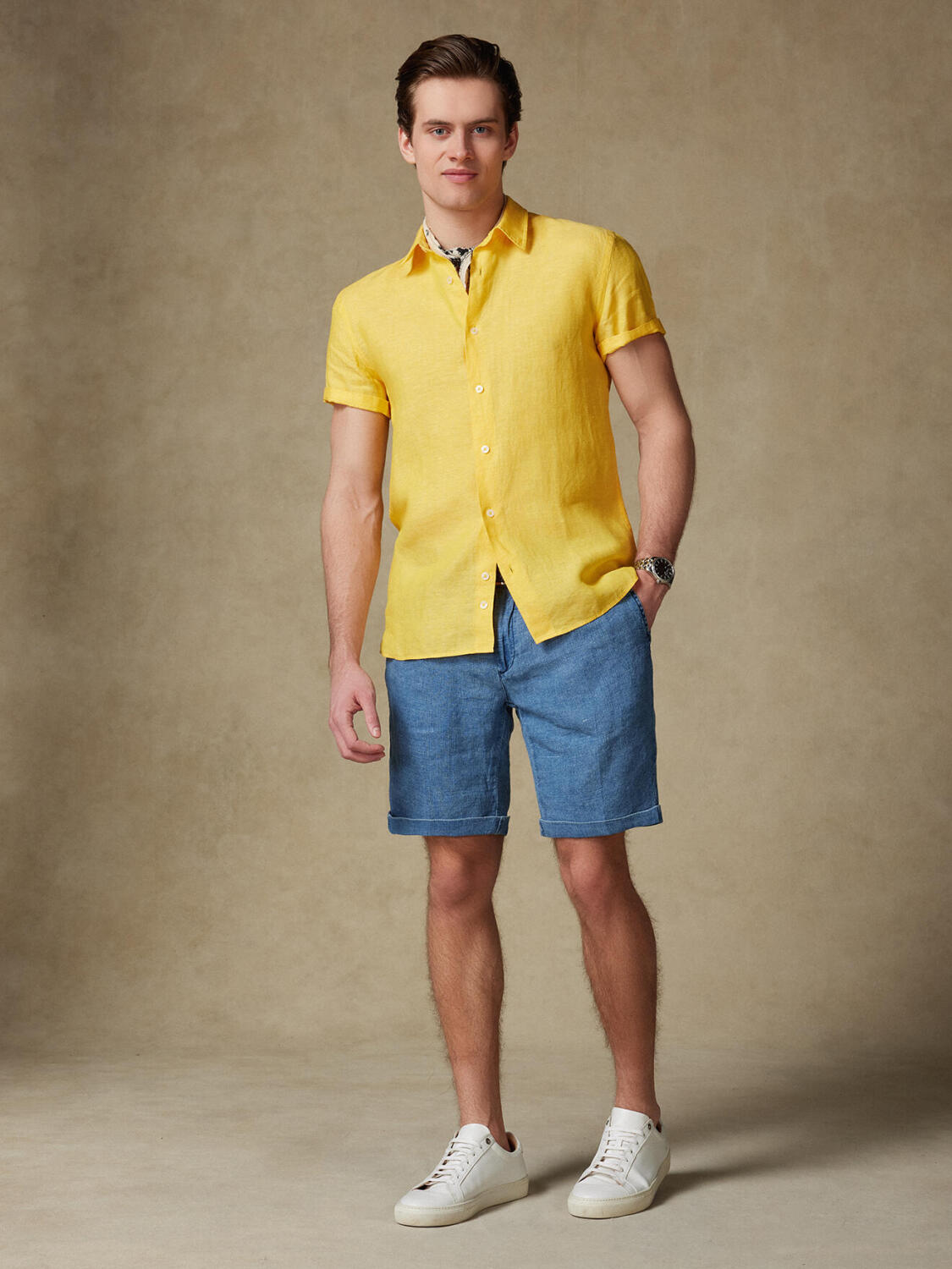 Olaf yellow linen short sleeves shirt