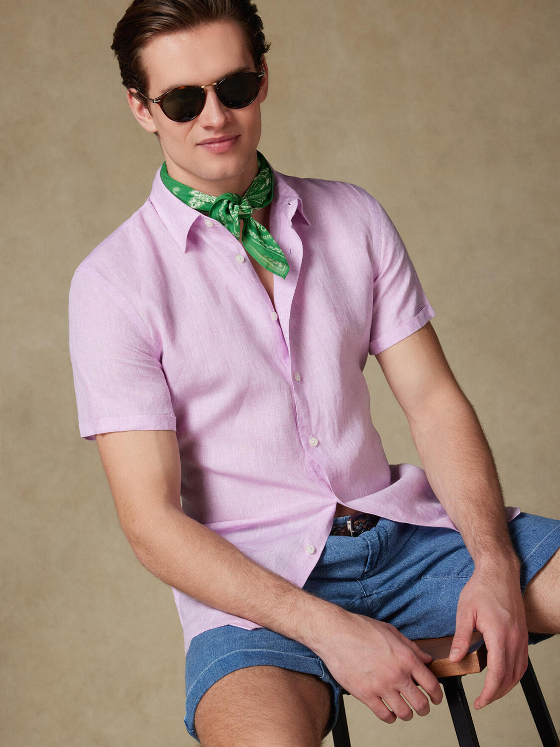 Camisa de manga corta Olaf de lino en rosa