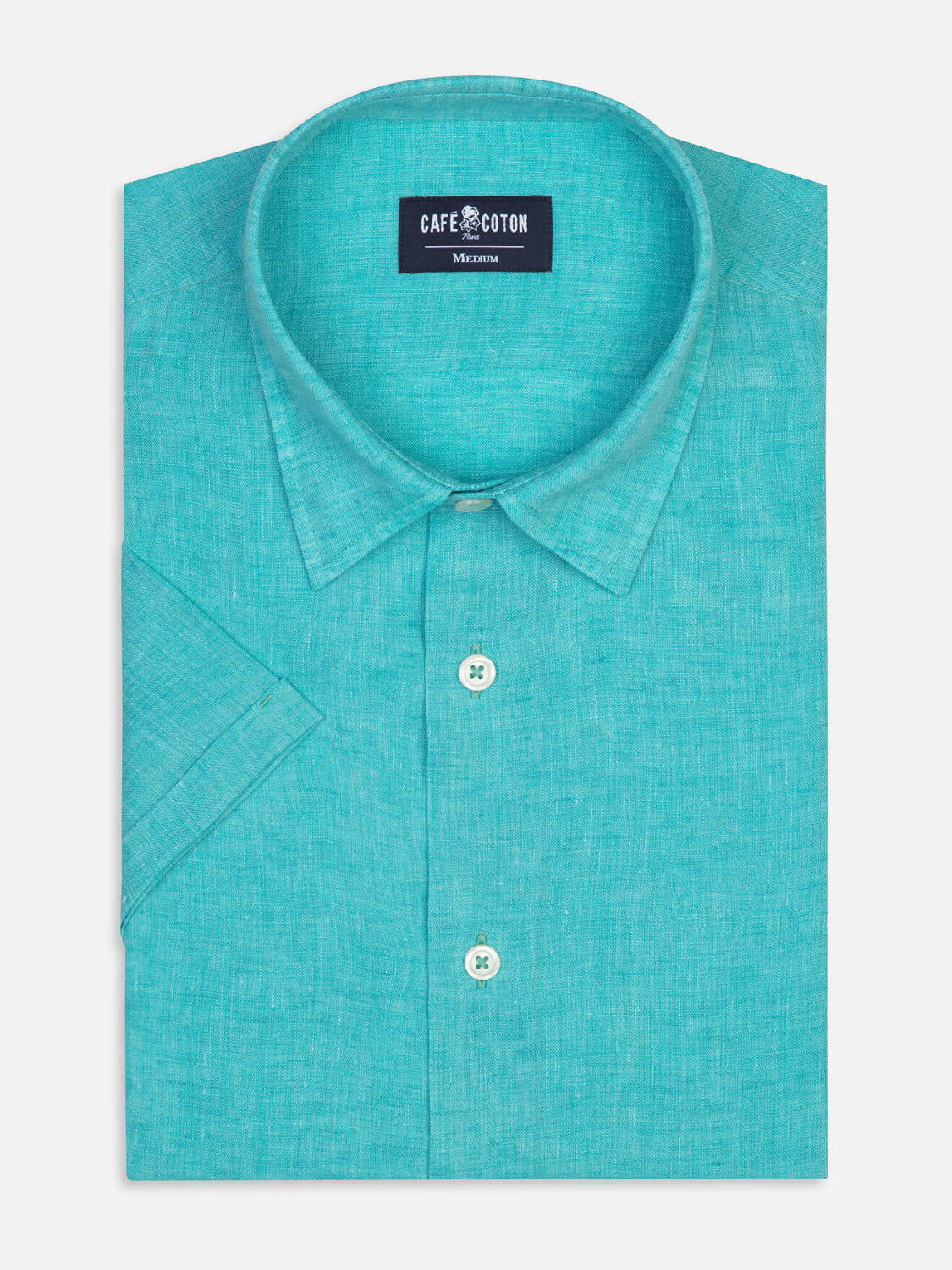 Overhemd met korte mouwen Olaf van linnen in smaragdgroen