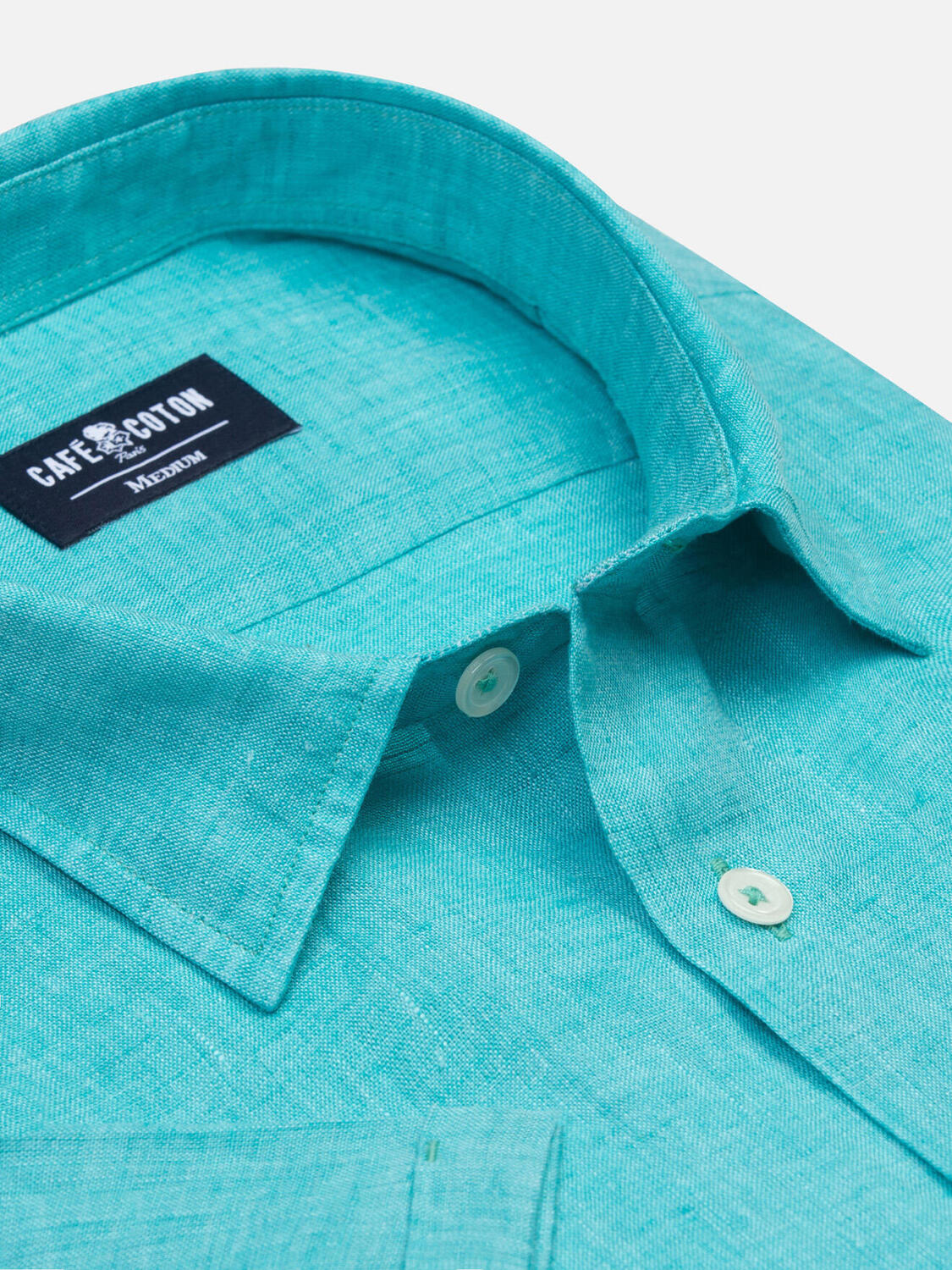 Overhemd met korte mouwen Olaf van linnen in smaragdgroen