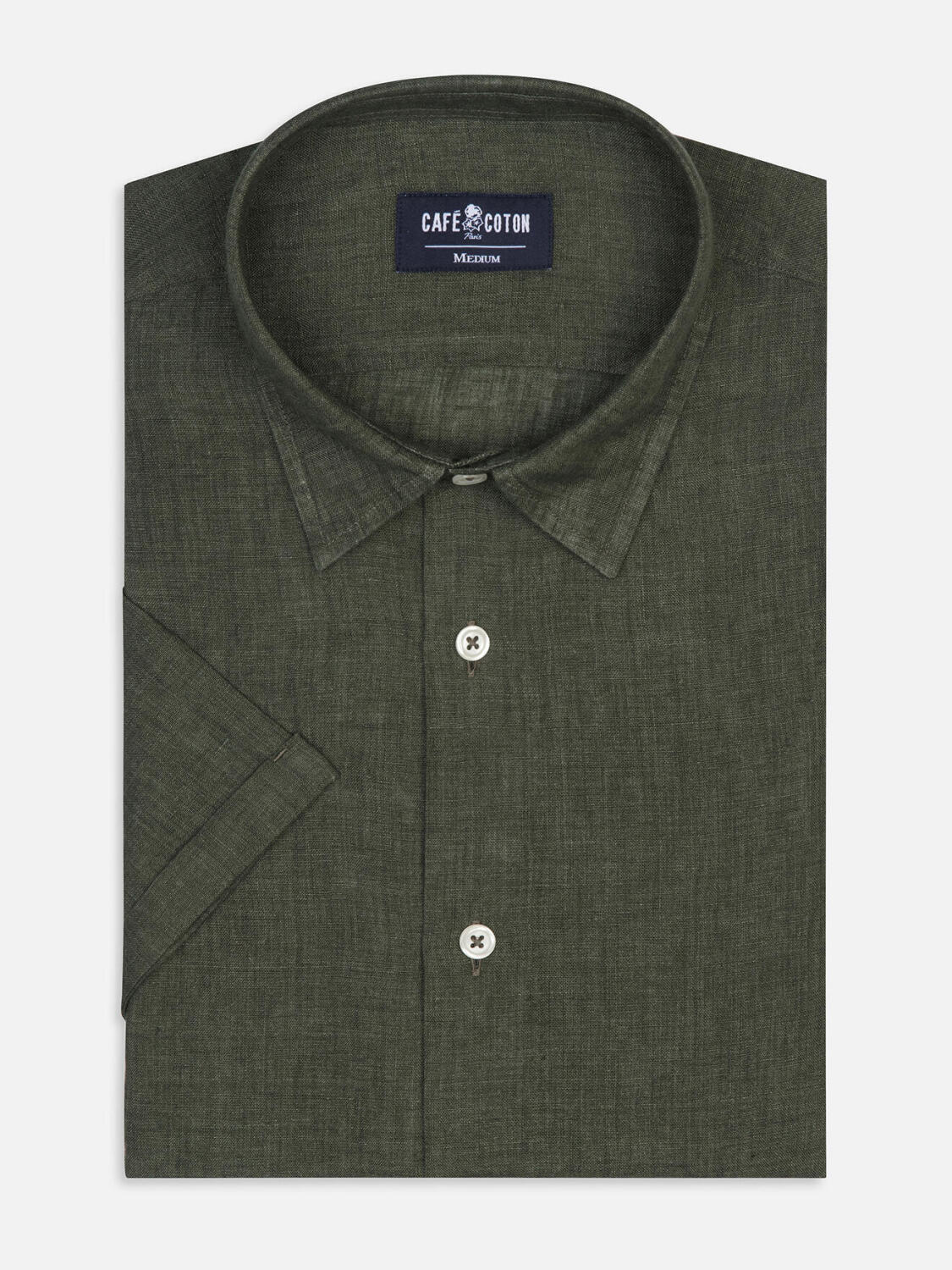 Overhemd met korte mouwen Olaf van linnen in kaki