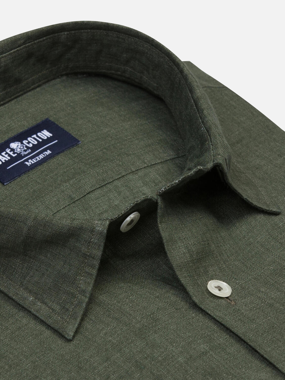 Overhemd met korte mouwen Olaf van linnen in kaki