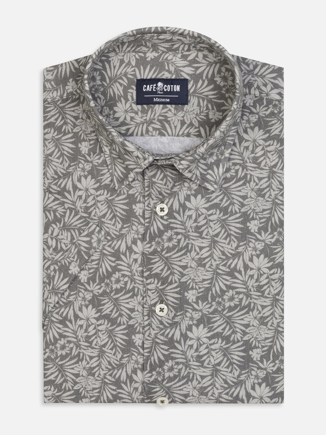 Spike shortsleeves shirt in khaki linen with floral print