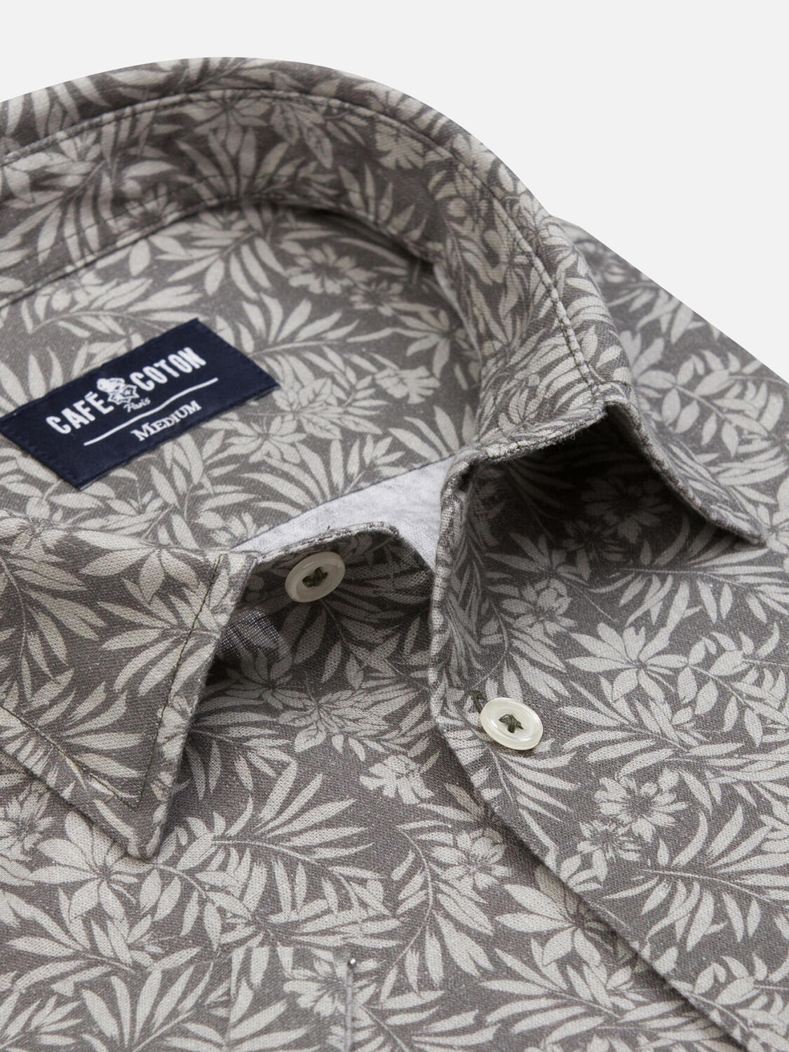 Spike shortsleeves shirt in khaki linen with floral print