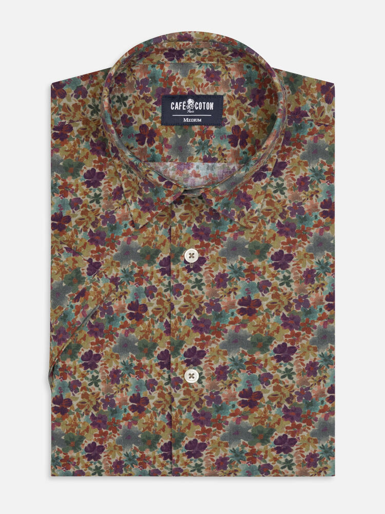 Chemise manches courtes Stuart en lin à motif floral