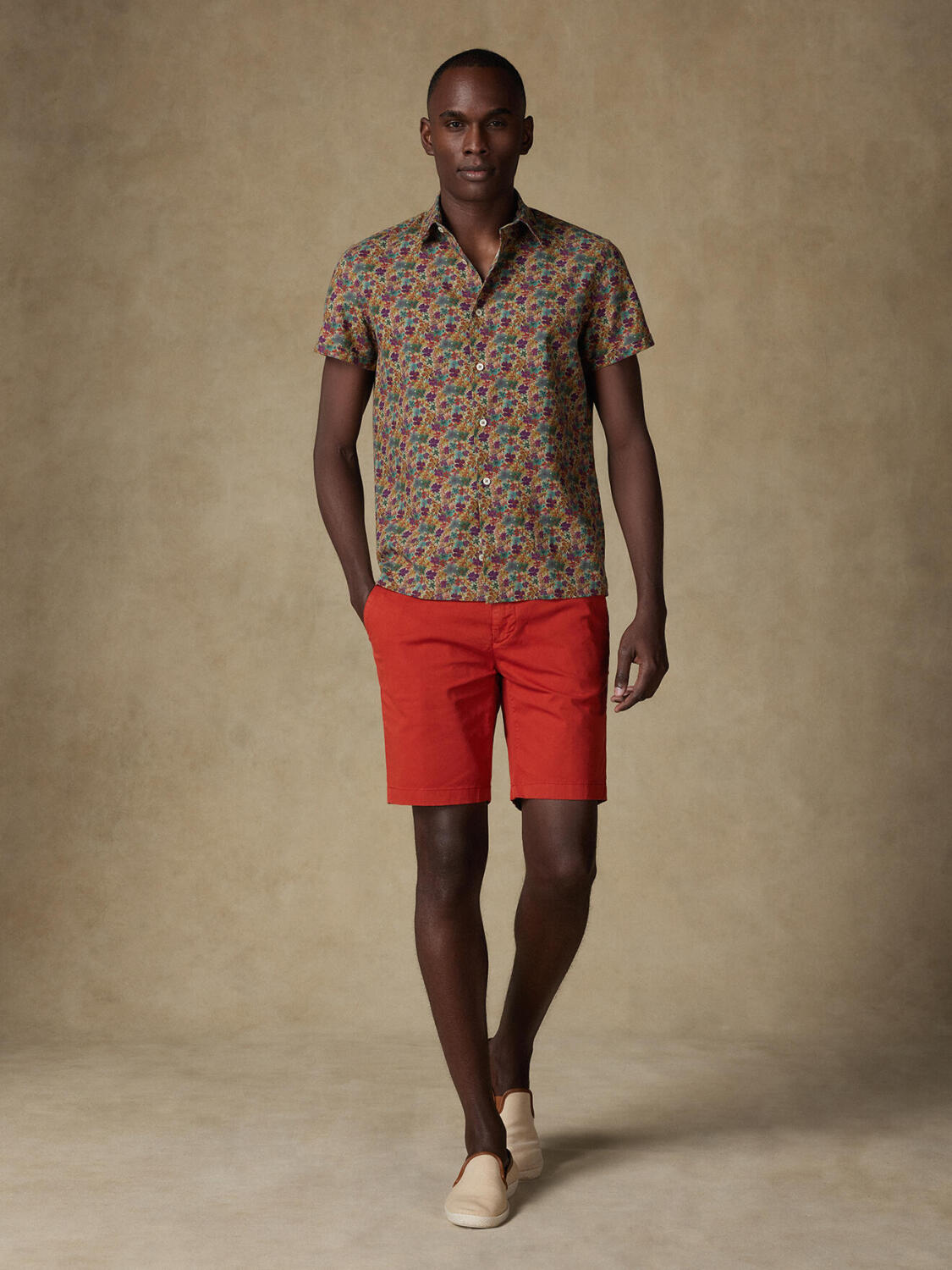 Stuart Camicia manica corta in lino a fiori