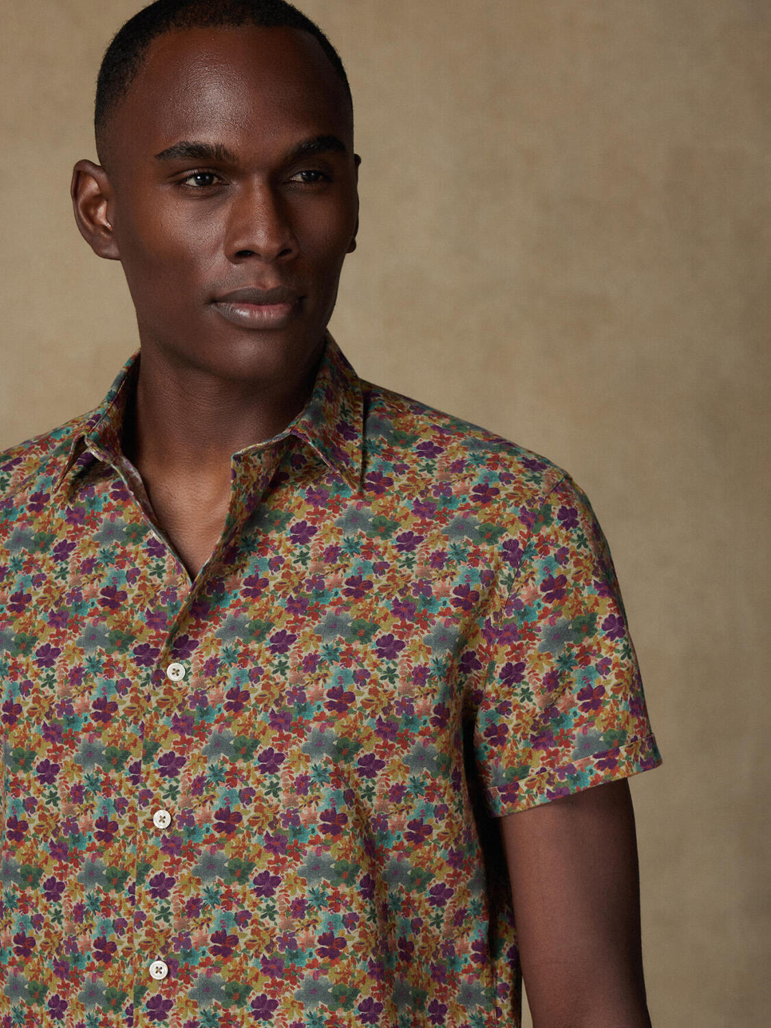 Stuart Camicia manica corta in lino a fiori