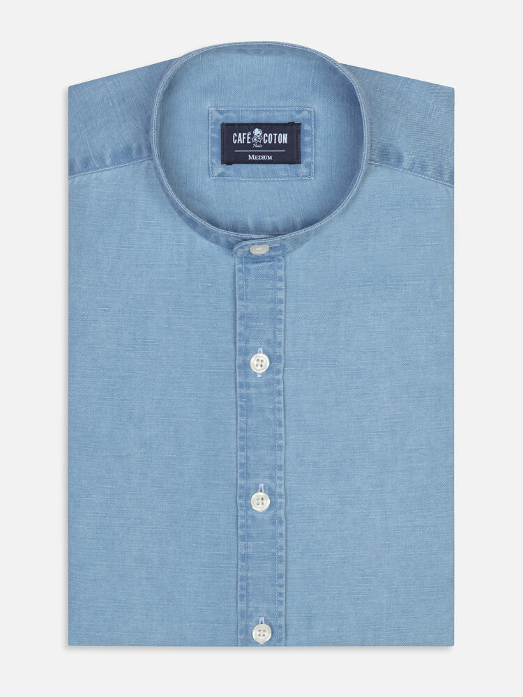 Andy light indigo mandarin collar shirt