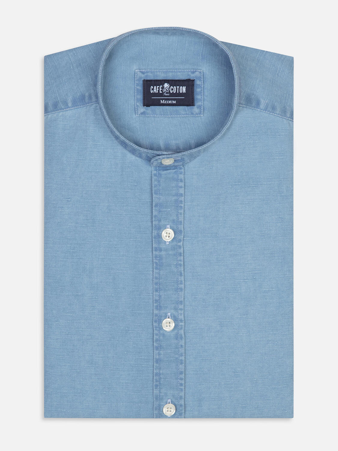 Camicia con collo alla coreana Andy in indaco chiaro