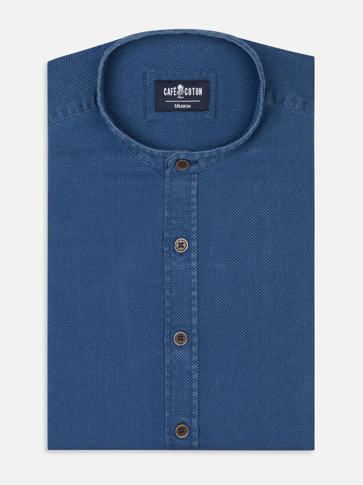 Basil indigo shirt - Mandarin collar