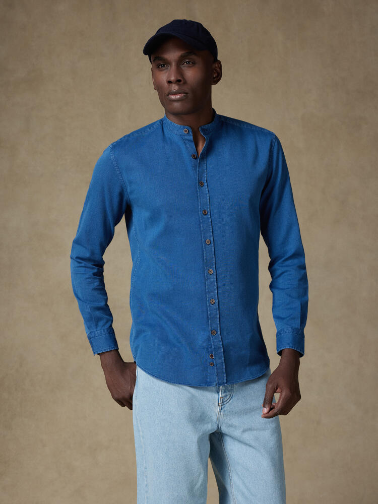 Basil indigo shirt - Mandarin collar