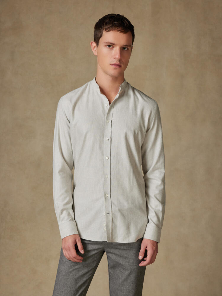 Grey melange brushed flannel Callum collarless shirt