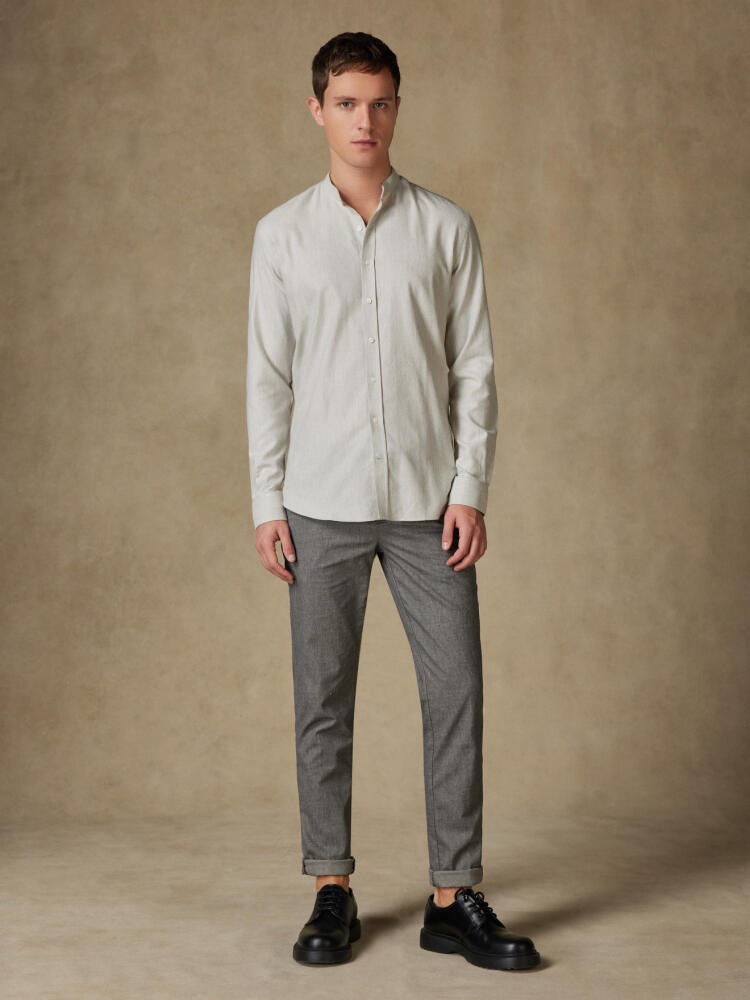 Grey melange brushed flannel Callum collarless shirt