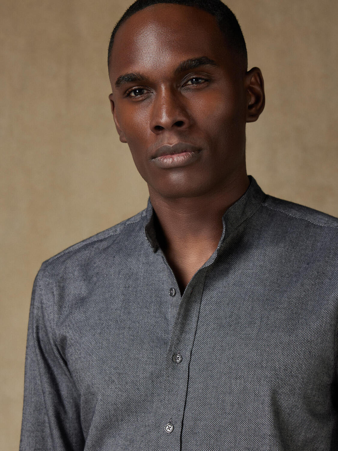 Chemise col mao Callum anthracite chiné