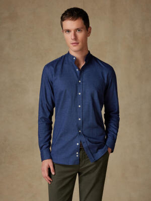 Chemise Homme Manches Longues Col Mao - Coupe Slim, Unie, Décontractée, Facile à Repasser, Coton