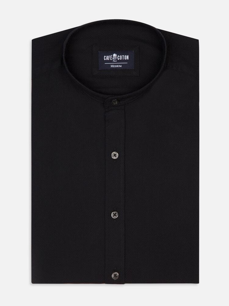 Freddy black textured shirt - Mao collar