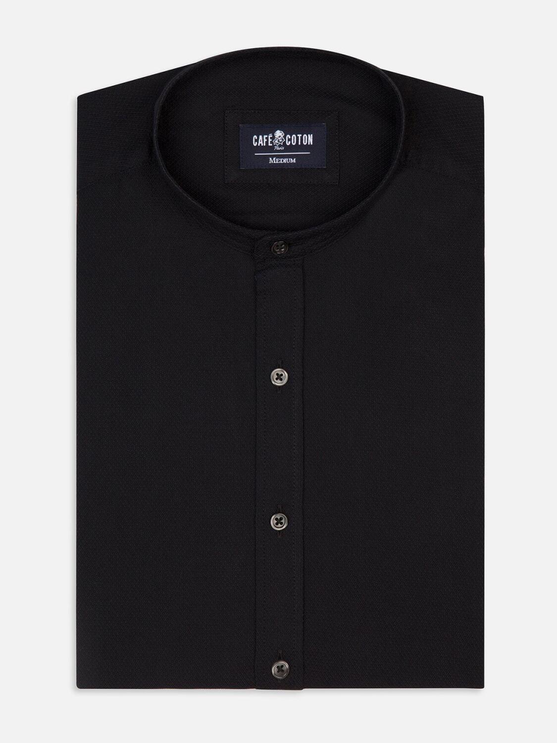 Chemise Freddy textur&eacute;e noire - Col Mao