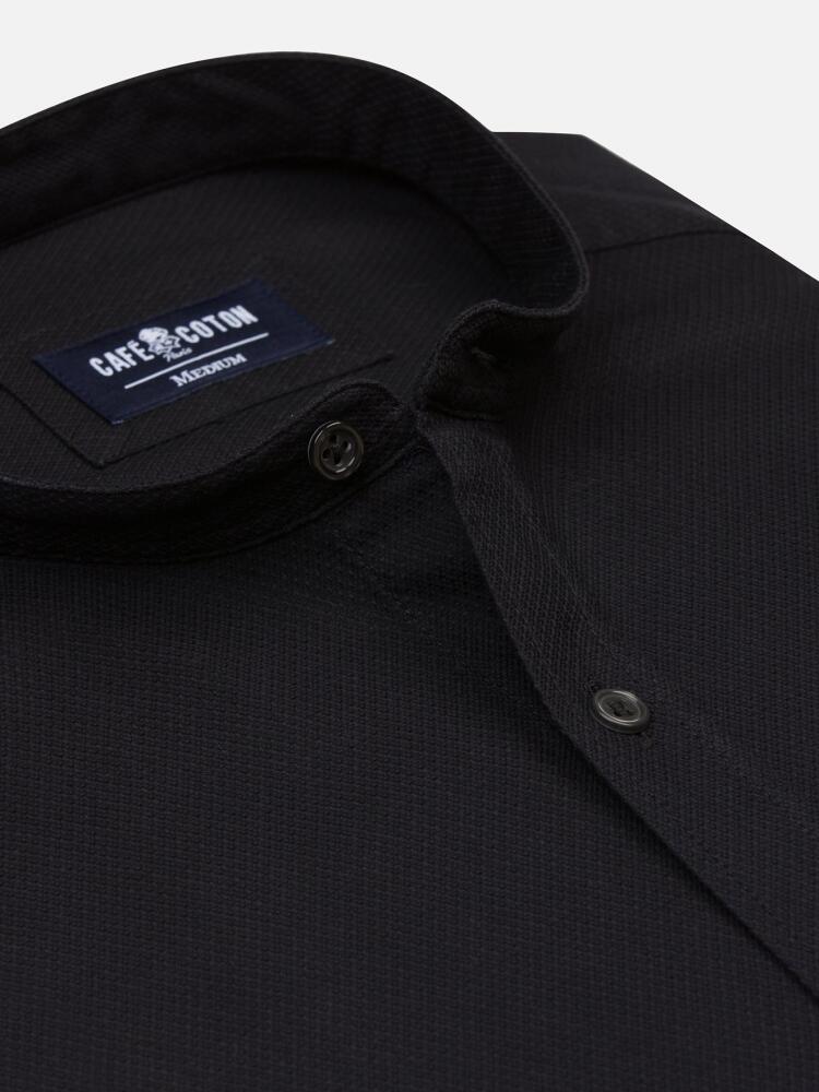 Freddy black textured shirt - Mao collar