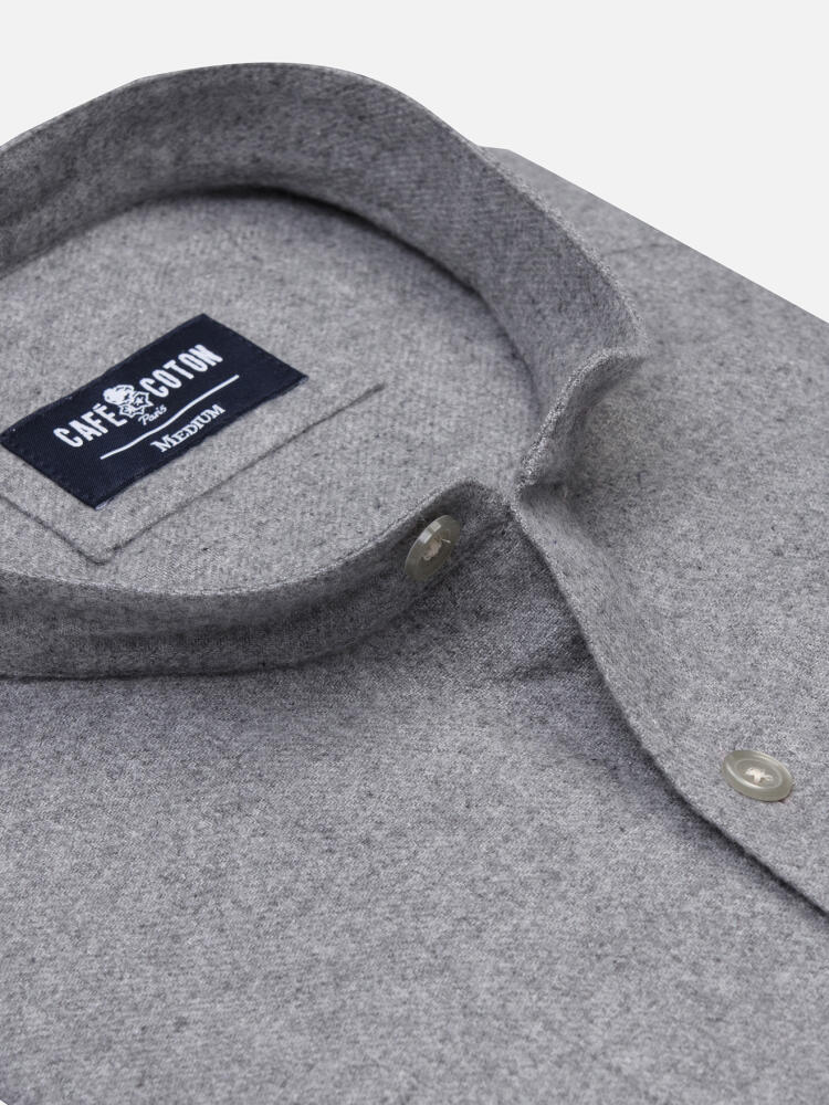 Camisa Gareth de franela gris - Algodón reciclado - Cuello Mao