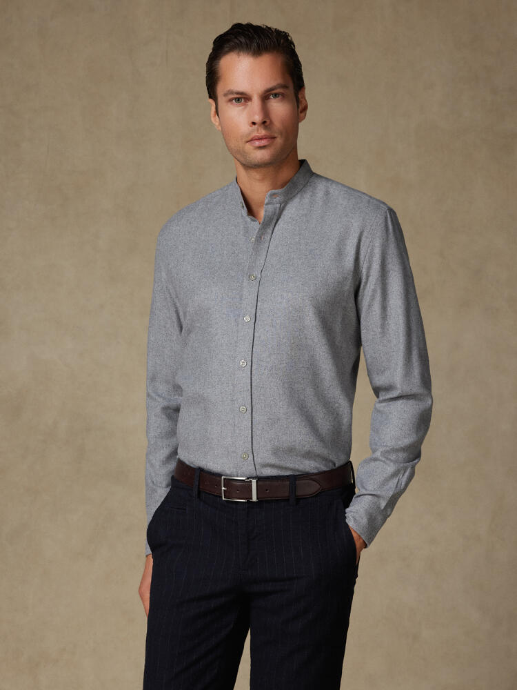 Camisa Gareth de franela gris - Algodón reciclado - Cuello Mao