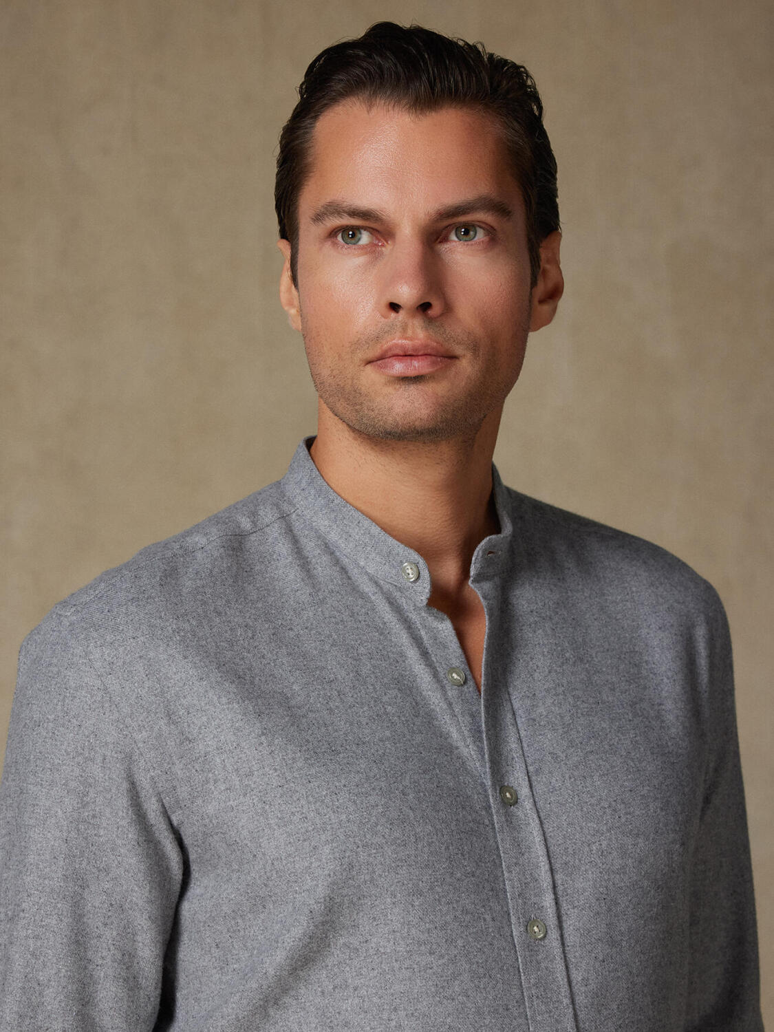 Gareth graues Flanellhemd - Recycelte Baumwolle - Mao kragen