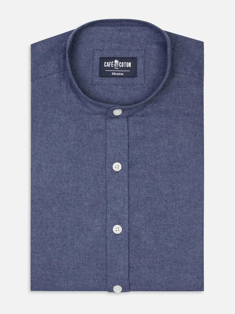 Camisa Garett franela azul - Algodón reciclado - Cuello Mao