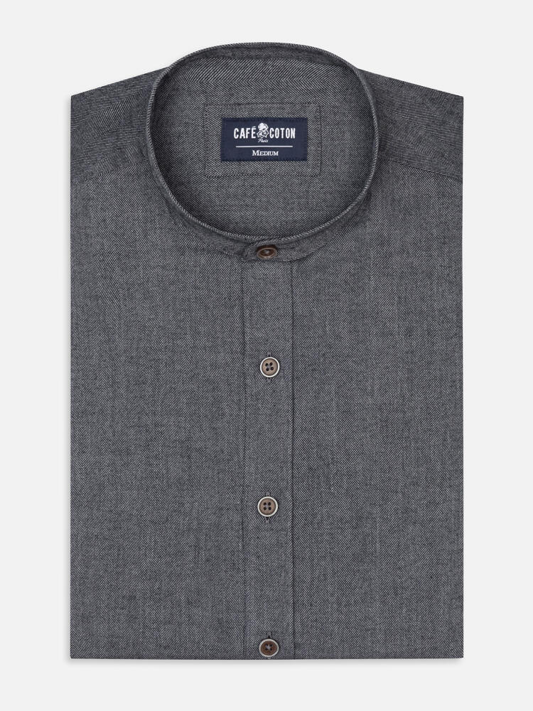 Hall charcoal flannel Shirt - Mandarin collar