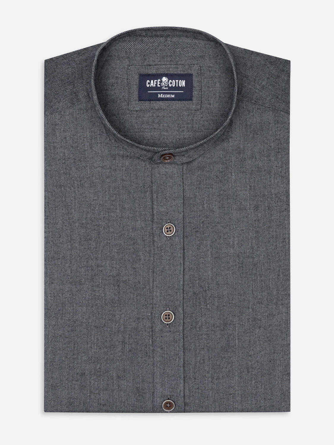 Chemise Hall en flanelle anthracite - Col Mao