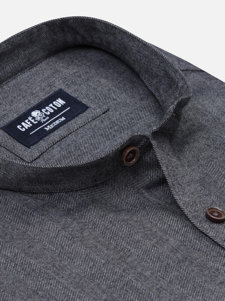 Hall charcoal flannel Shirt - Mandarin collar