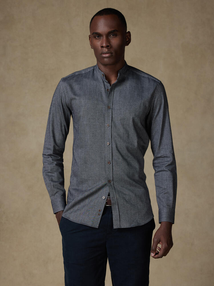 Chemise Hall en flanelle anthracite - Col Mao