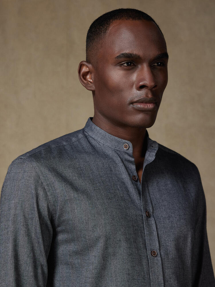 Hall charcoal flannel Shirt - Mandarin collar